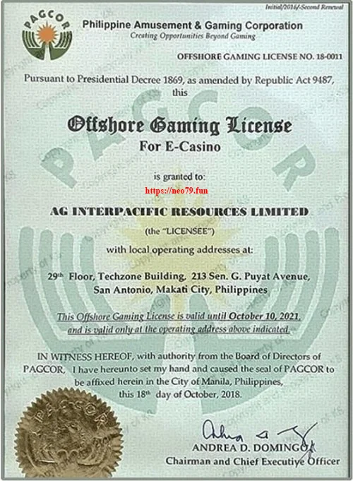 Tổ chức Casino thế giới PAGCOR cấp giấy phép cho NEO79