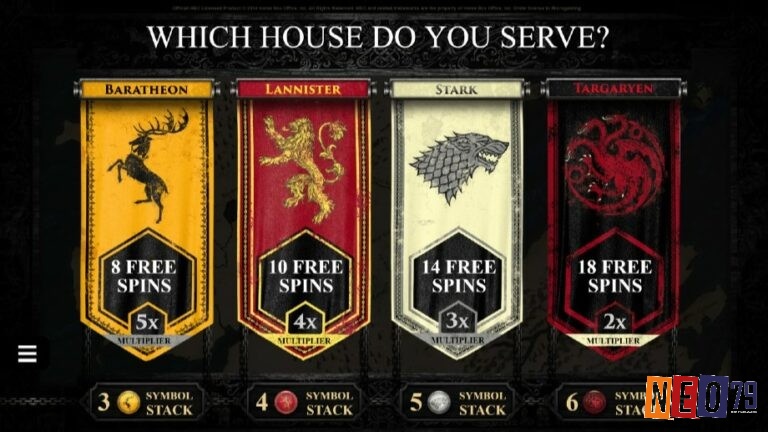 Tuỳ chọn mức thưởng vòng quay miễn phí với hệ số nhân yêu thích trong Game of Thrones