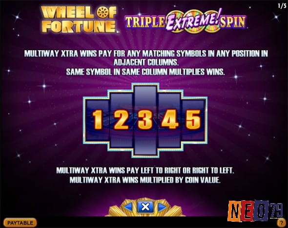 Wheel of Fortune TRiple Extreme Spin với cơ chế Multiway Extra, trả thưởng từ trái qua phải và từ phải qua trái